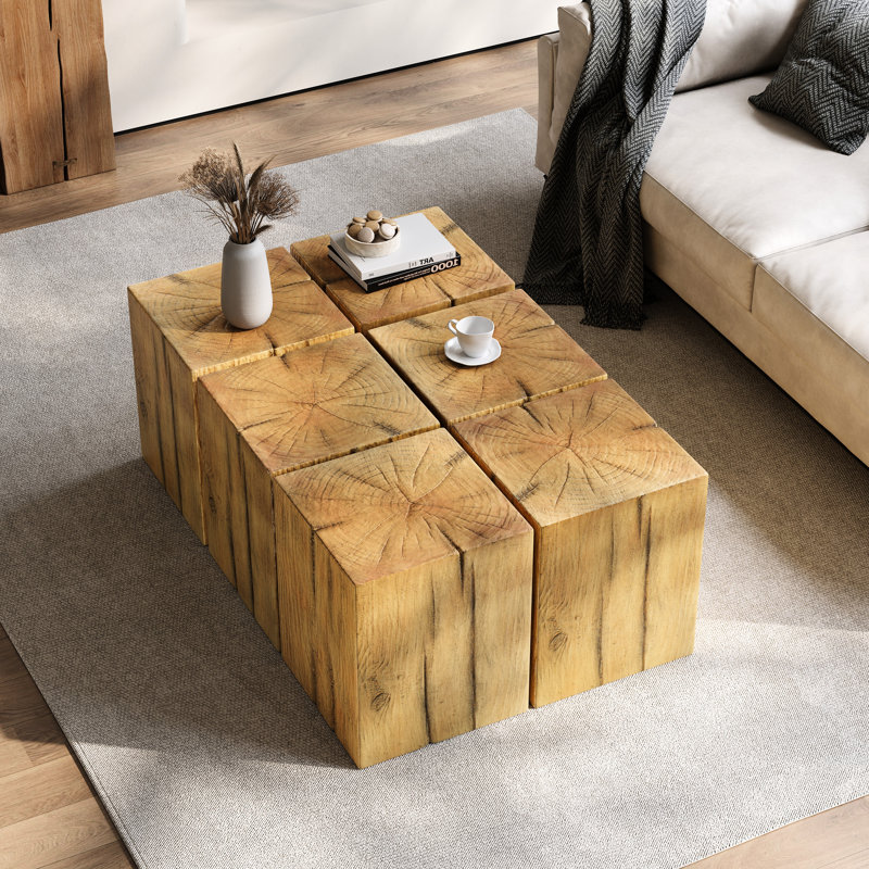 Table de bout de 18 po de hauteur, de couleur naturelle et d'aspect bois, pouvant être utilisée à l'intérieur ou à l'extérieur, pouvant être mélangée à une hauteur variable