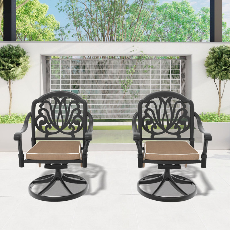 Cast Aluminum Patio Swivel Chair 2PCS With Black Frame And Cushions
