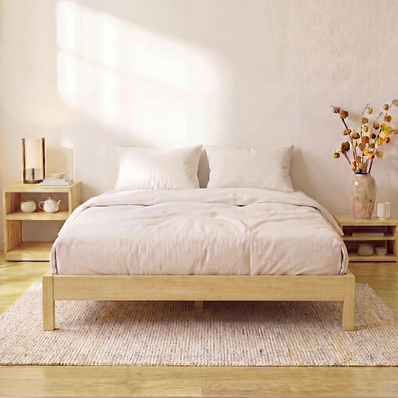 Lit plateforme en bois massif, grand lit, finition naturelle, aucun sommier tapissier requis, assemblage facile, Grand lit