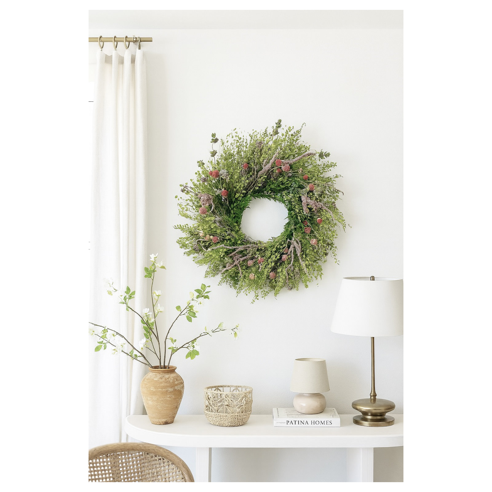 Handmade Dried Spring Posies Wreath, 22" H x 22" W x 5" D
