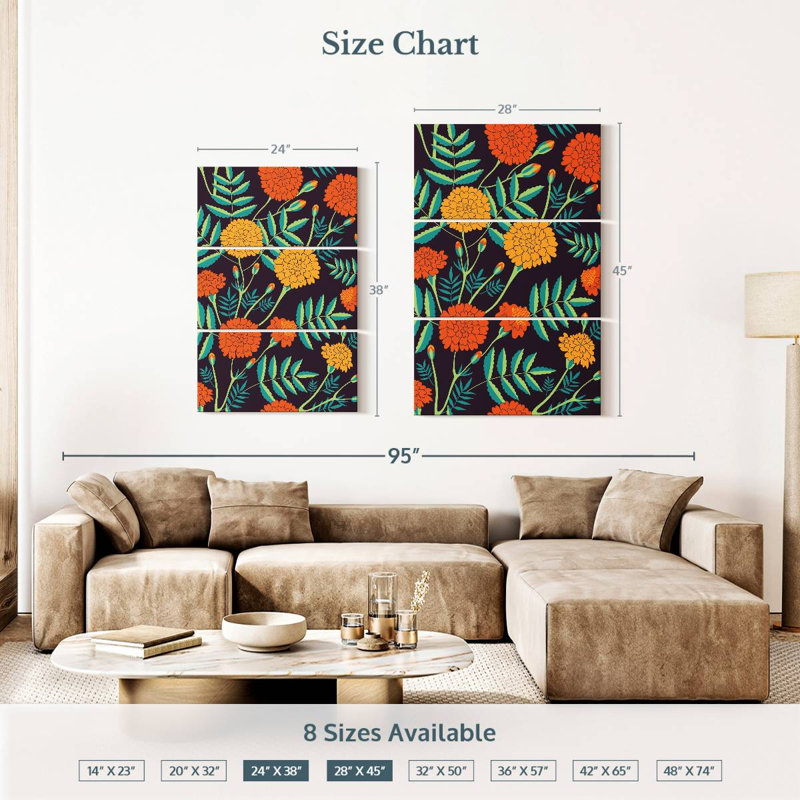 Harnek Blooming Marigolds Pattern, 38" H x 24" W
