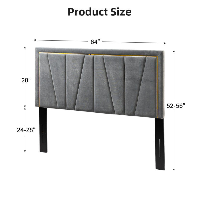 Tête de lit tapissier en bois massif Plympton H 56 po , Gris, Grand