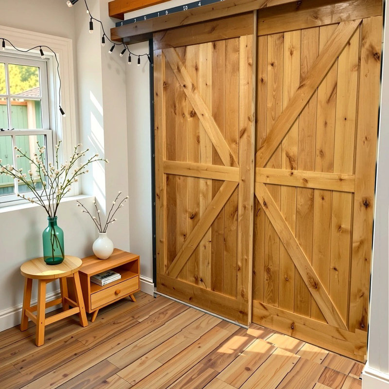 Finished Alder Wood Bypass Double Barn Doors wtih Wooden Box Rail Sliding Hardware Set, 82" x 84"