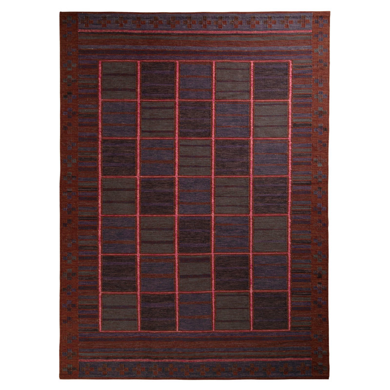 Scandinavian Hand Knotted Wool Geometric Area Rug, Rectangle 12' x 18'