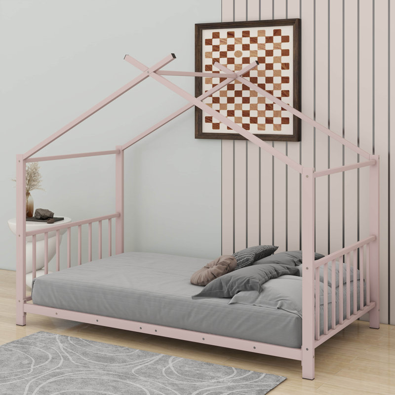 Lit plateforme simple en métal, Rose