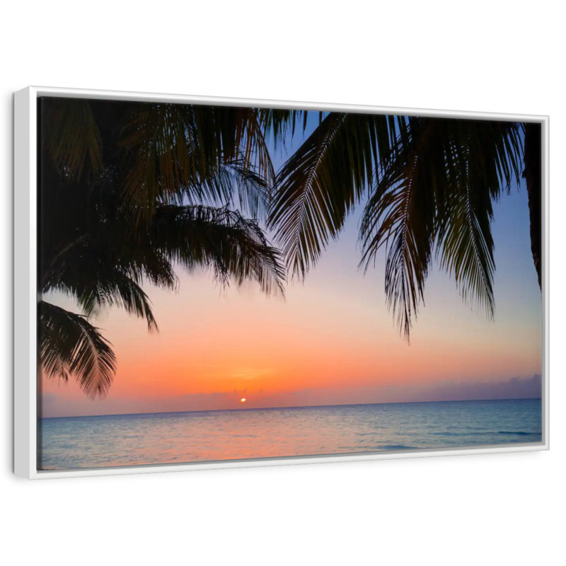 Coucher de soleil Cayo Coco Lilie, Cadre flottant blanc, 37 po x 25 po