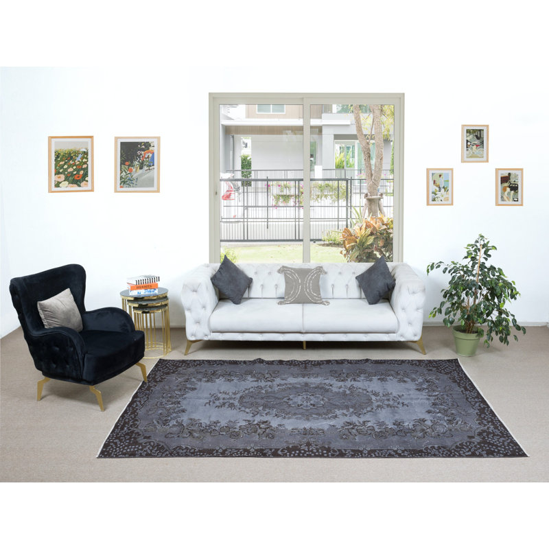 Tapis moderne de 6 pi x 9,6 pi en gris et noir, tapis surdimensionné de pièce, tapis de salon fait à la main