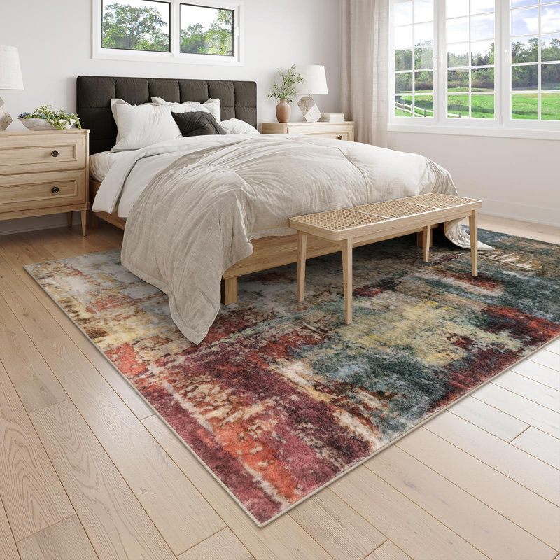 Kayo Modern Abstract Washable Area Rugs for Bedroom Soft Large Accent Carpet for Living Room Home Decor, Rectangle 6' x 9'
