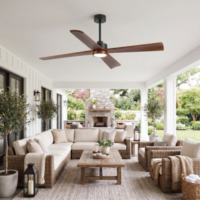52/60-inch Smart Ceiling Fan With Light And Remote, Compatible With Alexa/google/app, 4 Wood Blades High Cfm Dimmable Led Noiseless Reversible Dc Fans For Bedroom