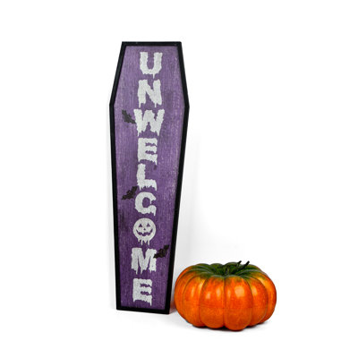 National Tree Company 39" Halloween "Unwelcome" Porch Sign, Coffin Shape