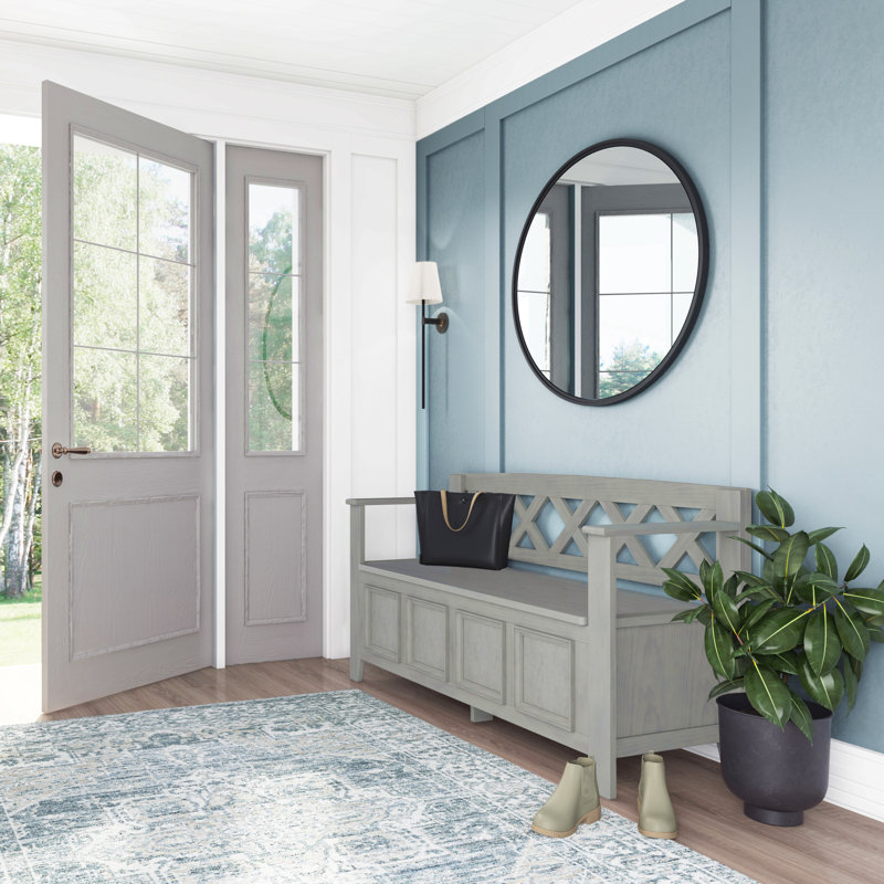 Solid Wood Entryway Storage Bench, Light Gray