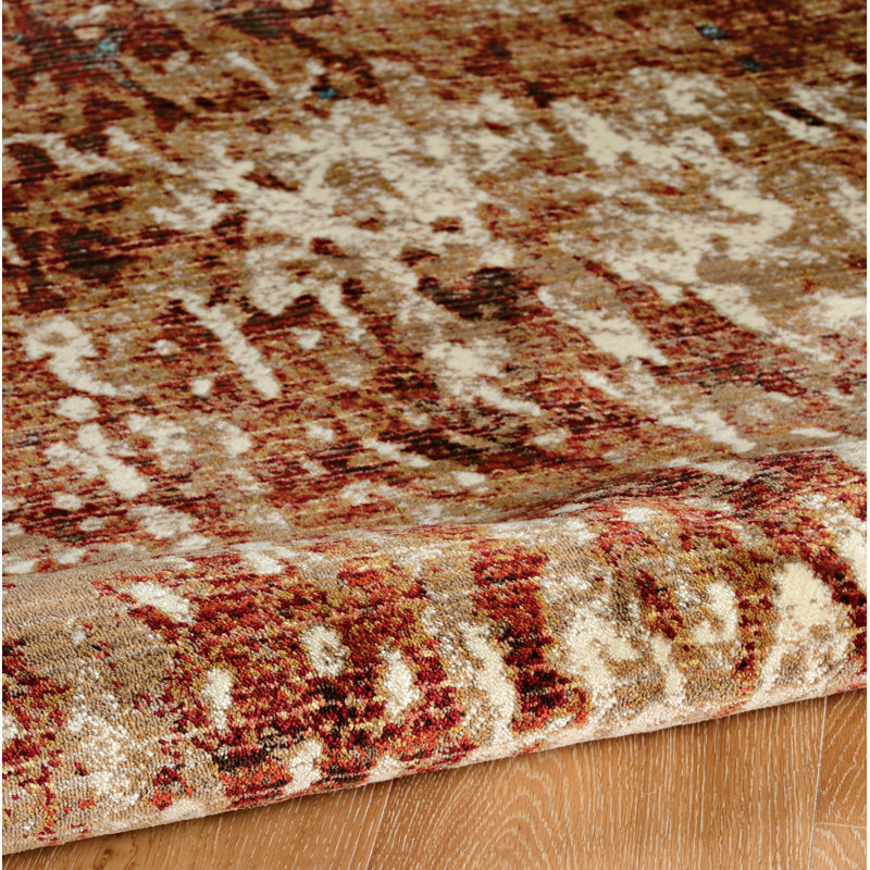 Crittenden Modern Abstract Rust and Blue Area Rug with Short Fringe, Rectangle 3' x 5'