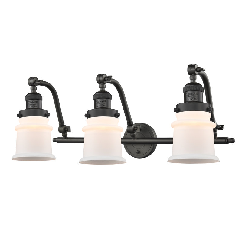 Éclairage pour salle de bain 3 lumières Alexandira, Bronze huilé, Boîtier blanc mat, Ampoule incandescente rétro de 60 watts