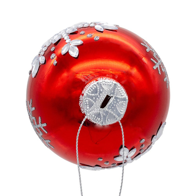 80MM Shiny Red Glass Ornaments with Silver Snowflakes, Set of 6