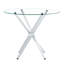 Table de salle à manger en verre transparent pour 4 à 6 personnes, pieds en métal argenté en forme d'anneau, caractéristique visible de simplicité moderne, solide, stable, véritable, fonctionnel, confortable, thésaurisation, installation facile, campagne de travail-1525002287