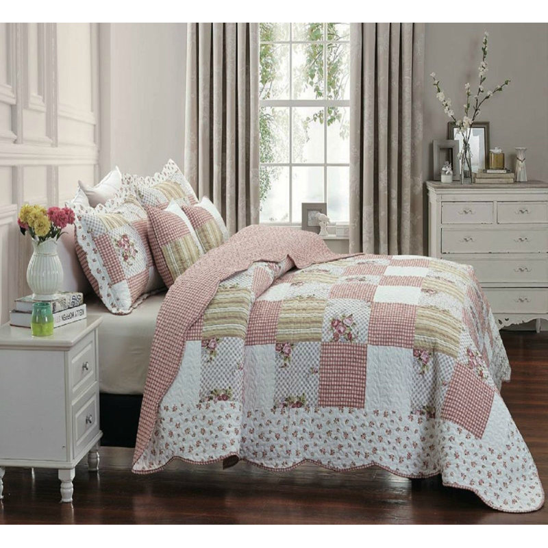 Printed Bedspread Set Floral Pattern with Matching Pillow Shams, Soft Microfiber Coverlet, Lightweight & All-Season Bedding