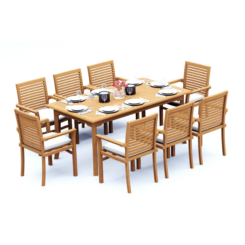 Ensemble de salle à manger 5 pièces en bois de teck de qualité A: table rectangulaire et fauteuils empilables de 71 po # 11MS1604