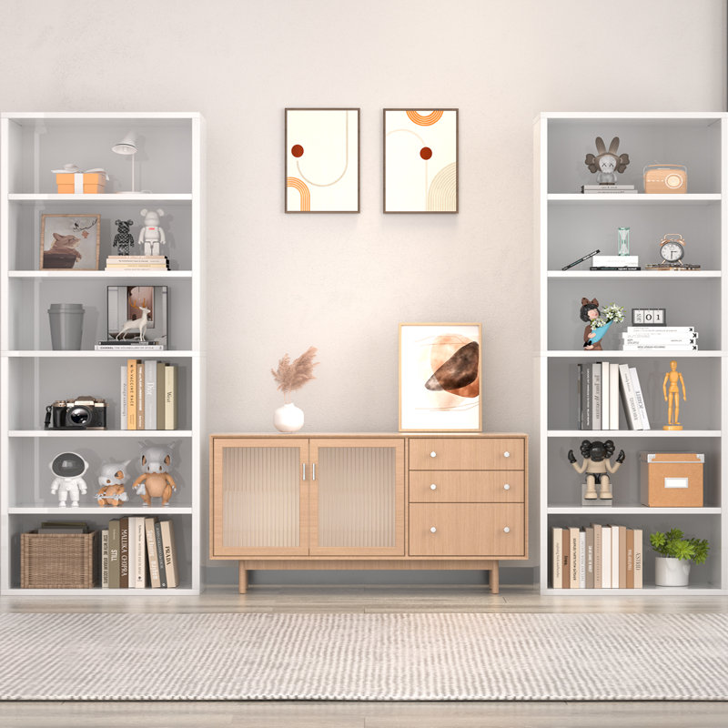 Livingon 21.8"W Standard Bookcase, White, (6 Shelves) 71.4"H x 21.8"W x 9.3"D
