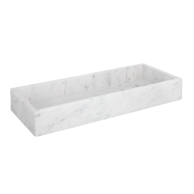 Plateau décoratif avec bords surélevés, marbre blanc rectangulaire 22 x 8