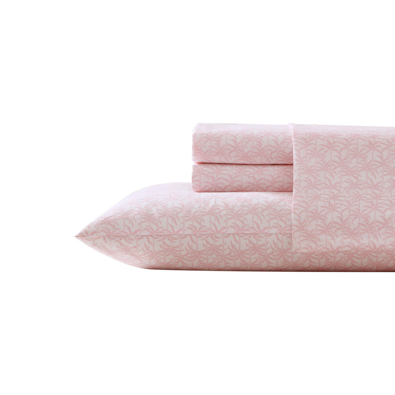 Tommy Bahama Printed Percale Cotton Sheet Set, King Sheet Set with 2 Pillowcases, Pink Lovely Palms