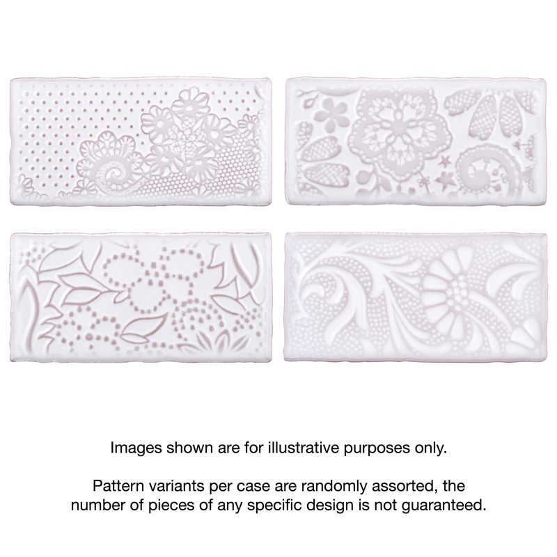 Antic Feelings 3" x 6" Ceramic Patterned Subway Tile, Feelings Milk