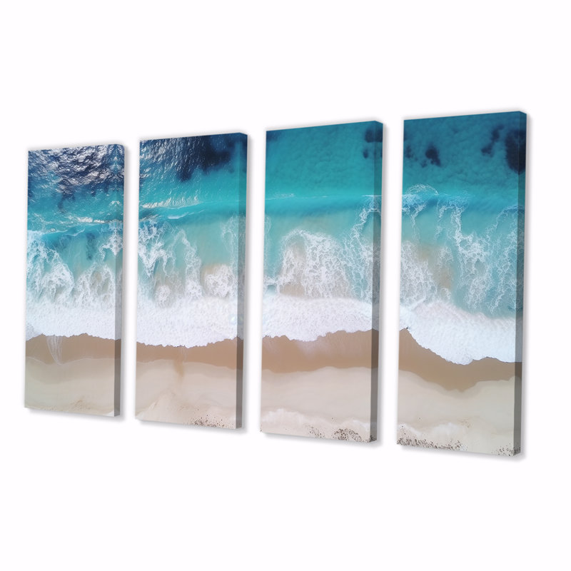 Vagues blanches et bleues vue aérienne III - plage côtière, ensemble de 4 décorations murales, H 32 po x l 64 po