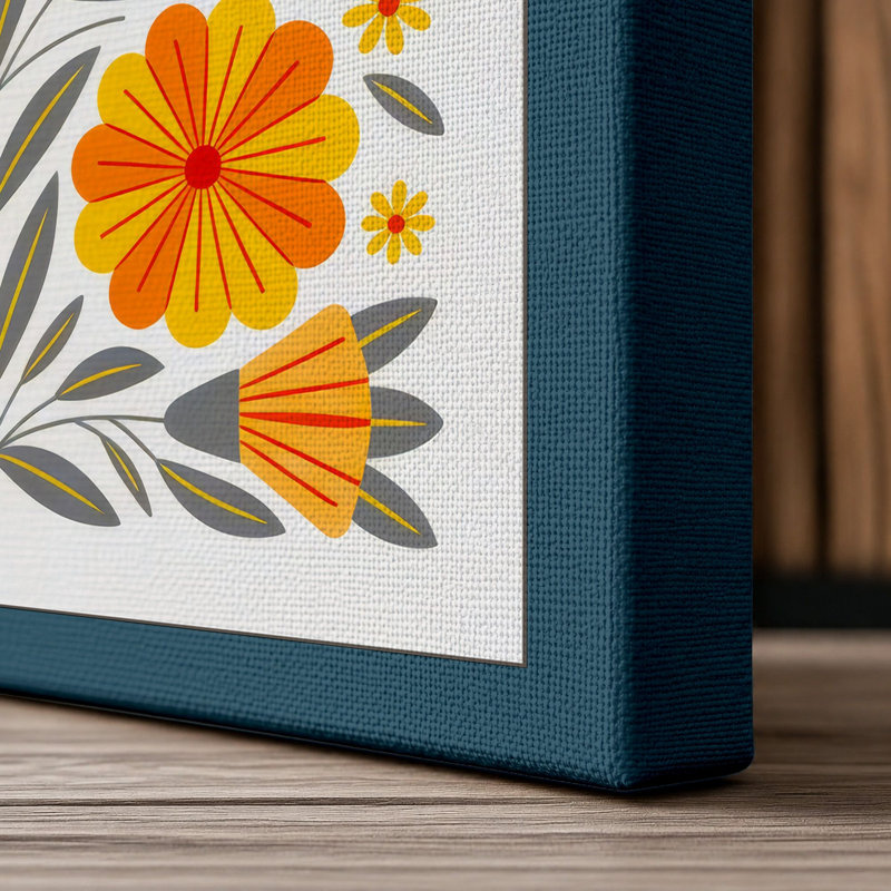 Symmetrical Study Botanical 1 Piece Wrapped Canvas Wall Art, 36x24 - 91.4 x 61.0 cm, Teal Border