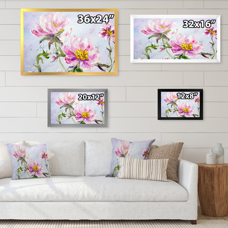 «Blossoming Pink and White Wildflowers», reproduction sur toile flottante, H 8 po x l 12 po x P 1 po, Cadre photo noir