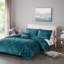 Élégante literie en velours bleu sarcelle pour lit double / grand - conception, 2 taies décoratives et coussins