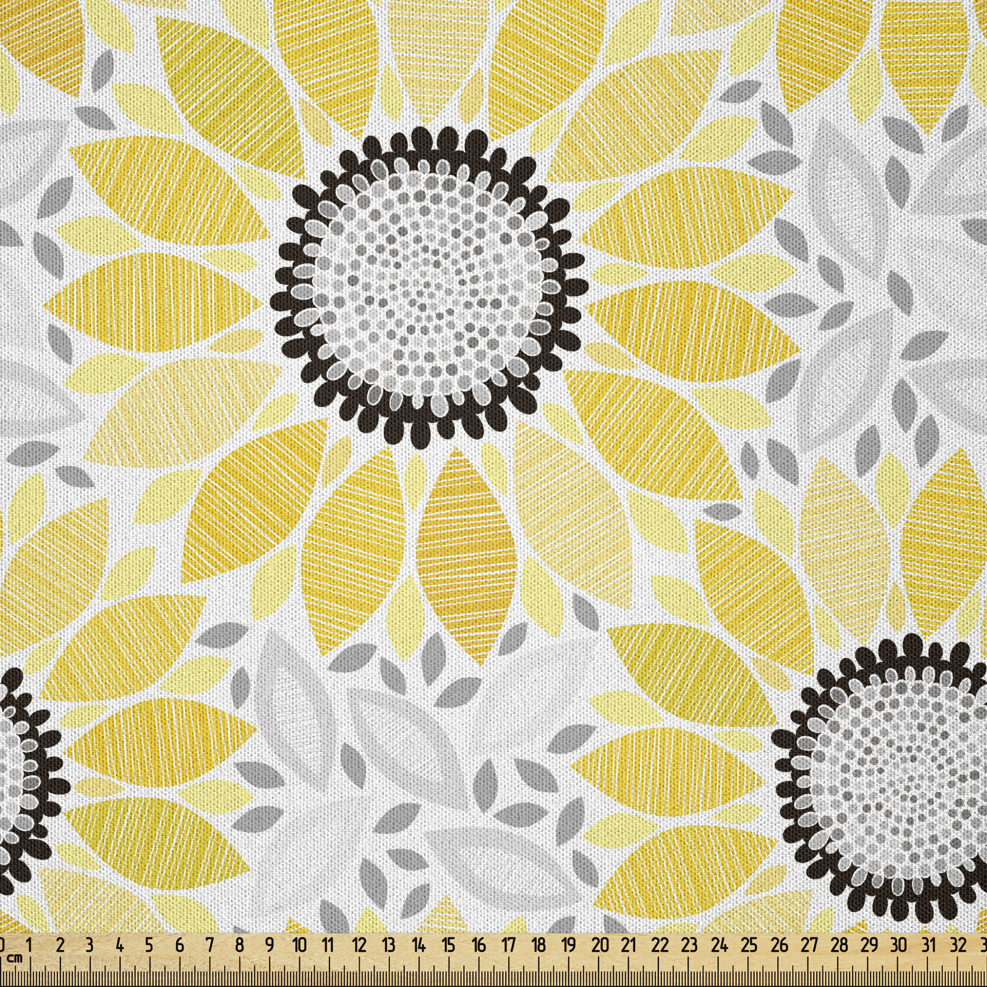 East Urban Home Yellow Fabric by The Yard, Colorful Illustration of Sun Flower with Motifs and Patterns Summer Nature Artprint, Microfiber Fabric for Arts and Crafts