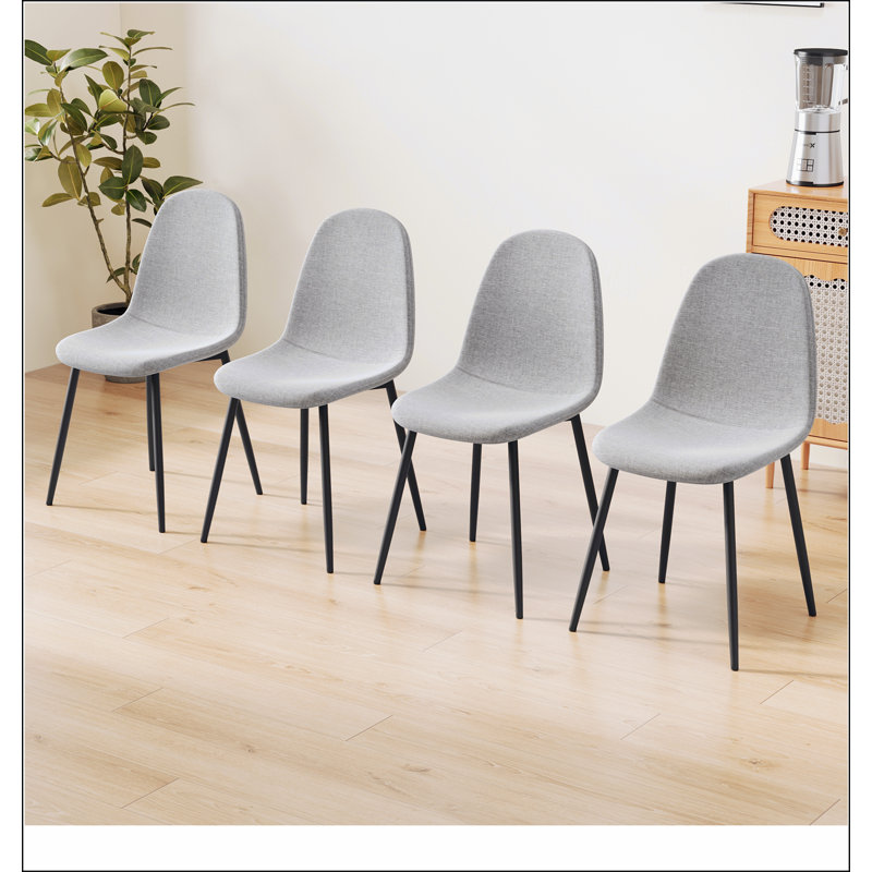Ensemble de 4 chaises de salle à manger rembourrées en lin modernes avec pieds en métal robustes pour une maison confortable et élégante
