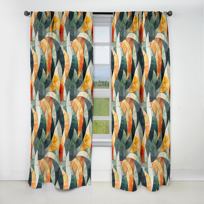 Motif de mosaïque géométrique orange et vert - Rideau occultant géométrique abstrait - 1 panneaux