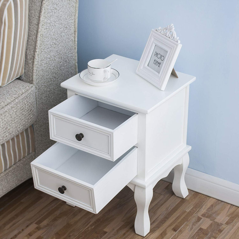 Stephon 35cm W Manufactured Wood Bedside Table, White/White