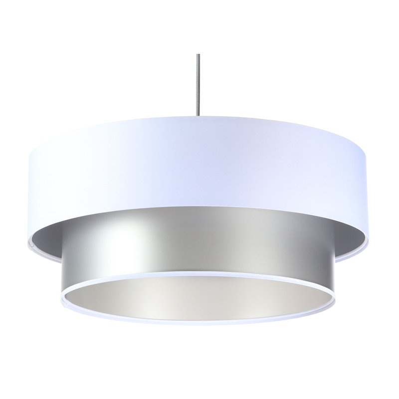Shandra 1 - Light Black Drum Pendant, 20cm H x 40cm W x 40cm D, Silver/White