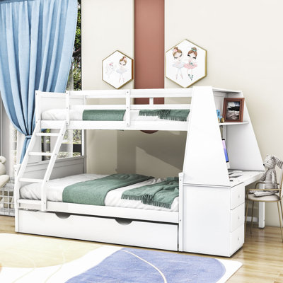 Fareha Kids Twin Over Full Bunk Bed with Trundle with Drawers