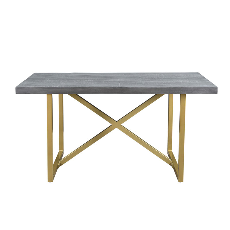 Hessle Solid Wood Top Double Pedestal Dining Set, Gold/Gray, 30" H x 35" L x 59" W