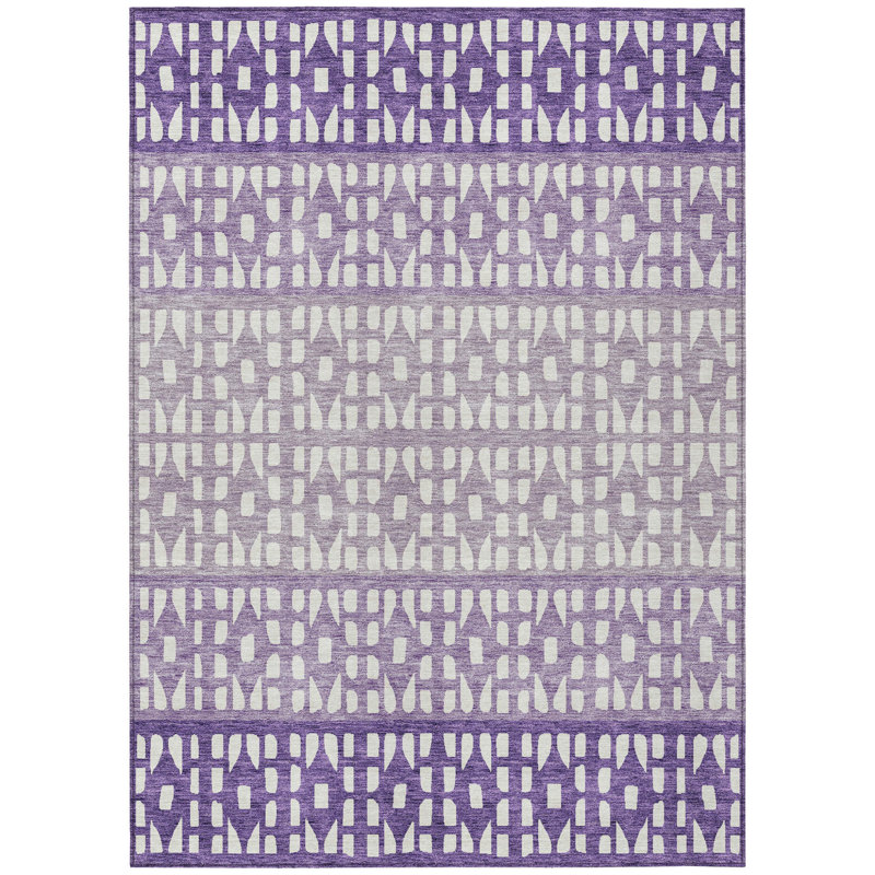 3' X 5' Purple Lavender And Ivory Geometric Washable Indoor Outdoor Area Rug
