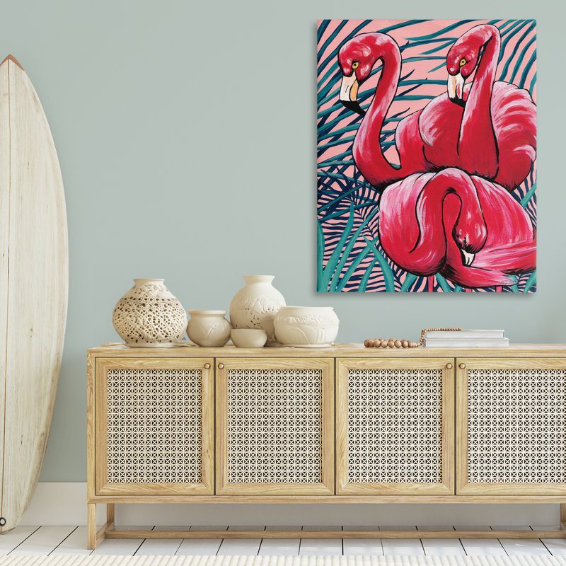  Art mural sur toile "Flamants tropicaux" par Yvette St. Amant, H 48 po x l 36 po