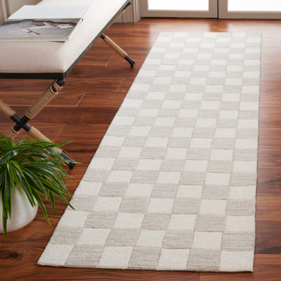 Msr4760 Martha Stewart Hand Tufted Wool/Cotton Checkered Rug in Beige/Ivory