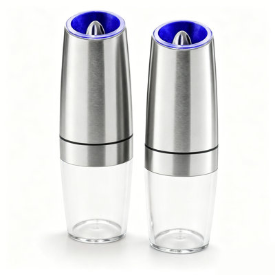 Gravity Electric Salt and Pepper Grinder Set, Battery Operated Mill with Blue LED Light, One-Hand Flip-to-Grind Design, Adjustable Coarseness