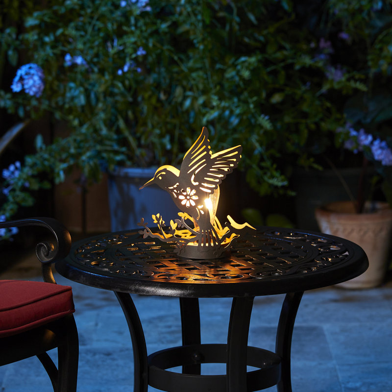 9.75'' Black and Gold Metal Hummingbird Solar Lantern