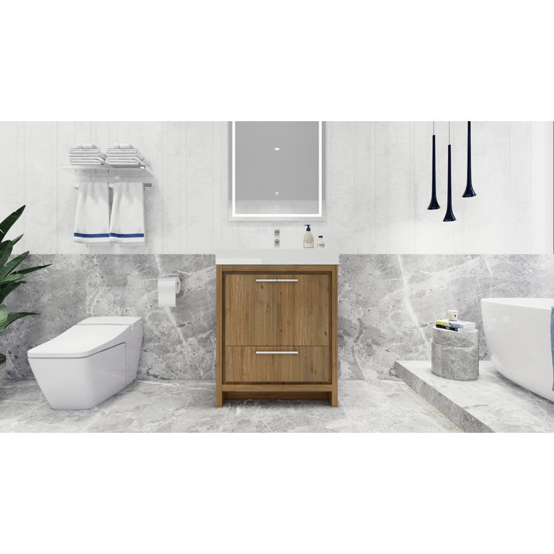 Meuble-lavabo simple 30 po McGavock, Chrome, Chêne naturel