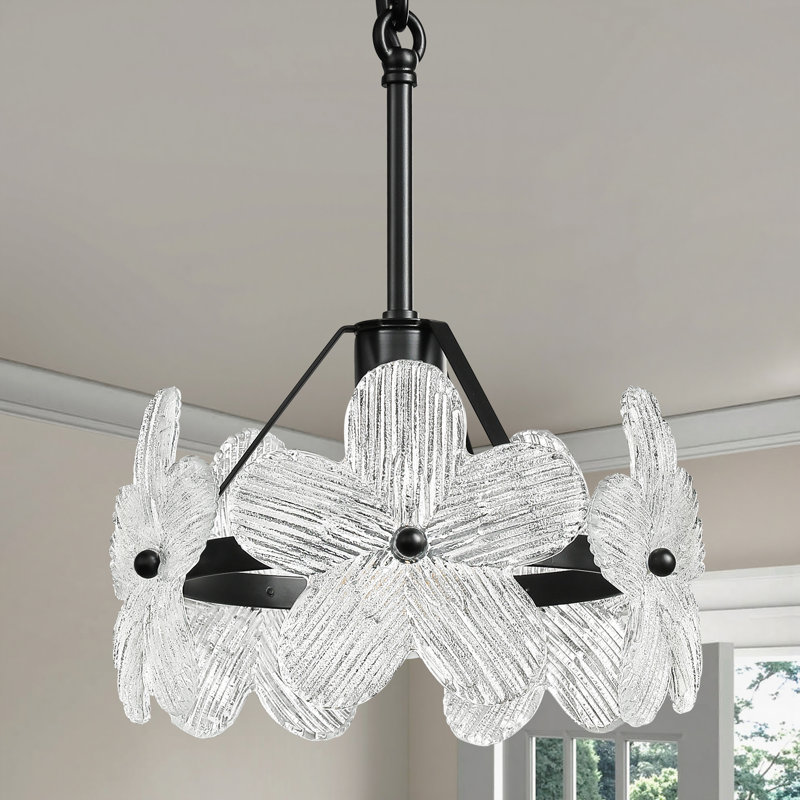 Luminaire suspendu simple à 1 lumière avec 5 abat-jours en verre à intensité variable, Noir mat