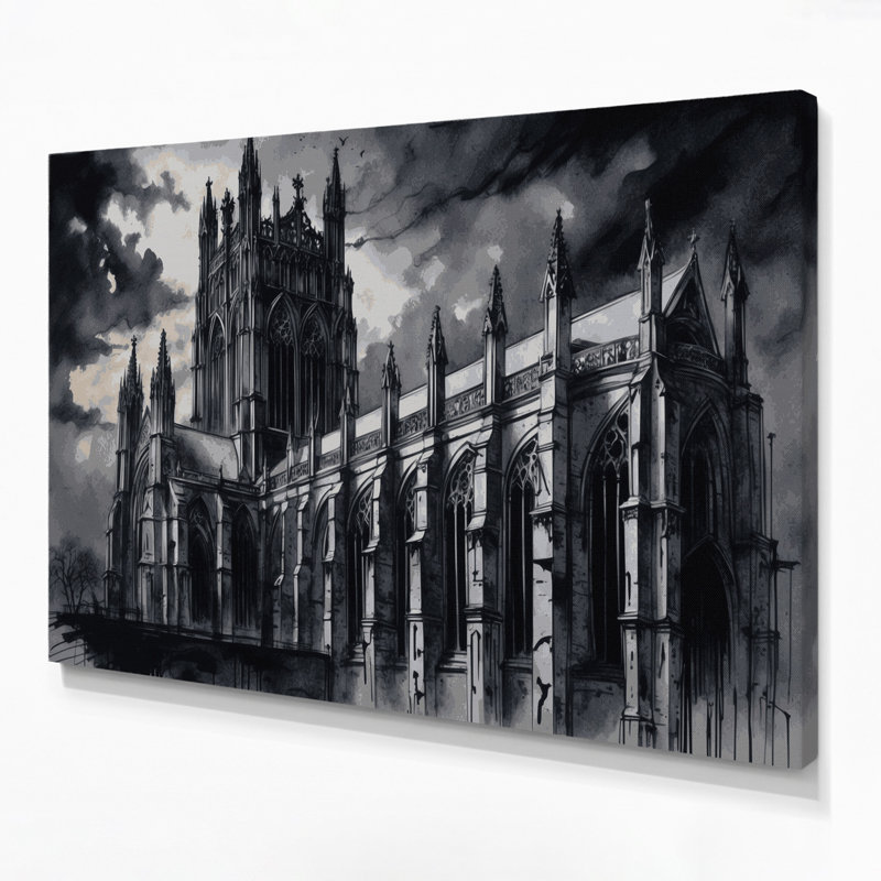 Art d'Halloween sur toile, architecture gothique noire, H 12 po x l 18 po