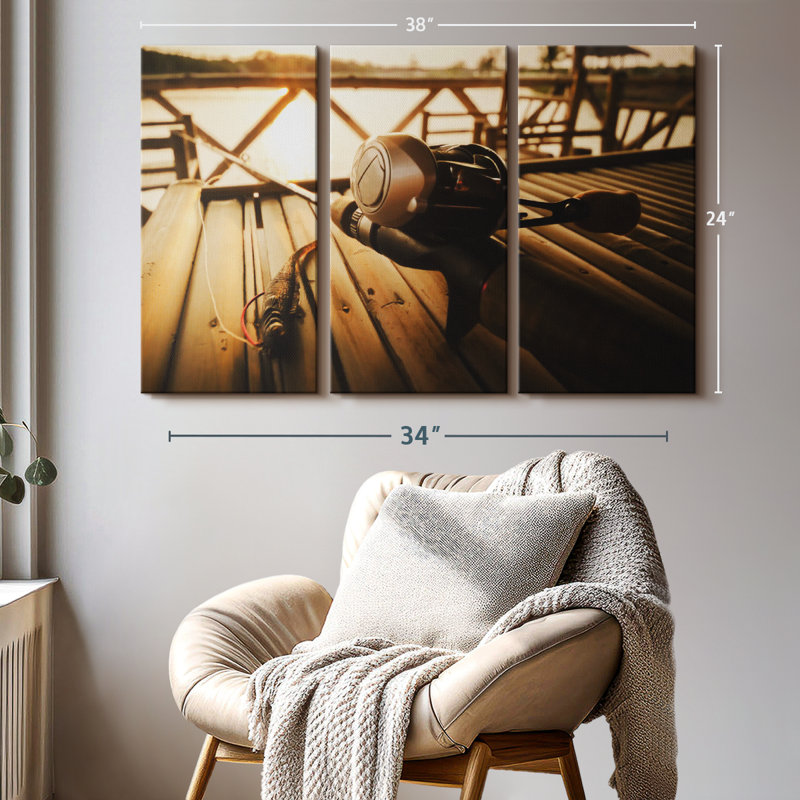 «Bass Fishing Set», 3 pièces sur toile, H 24 po x l 38 po x P 1,25 po