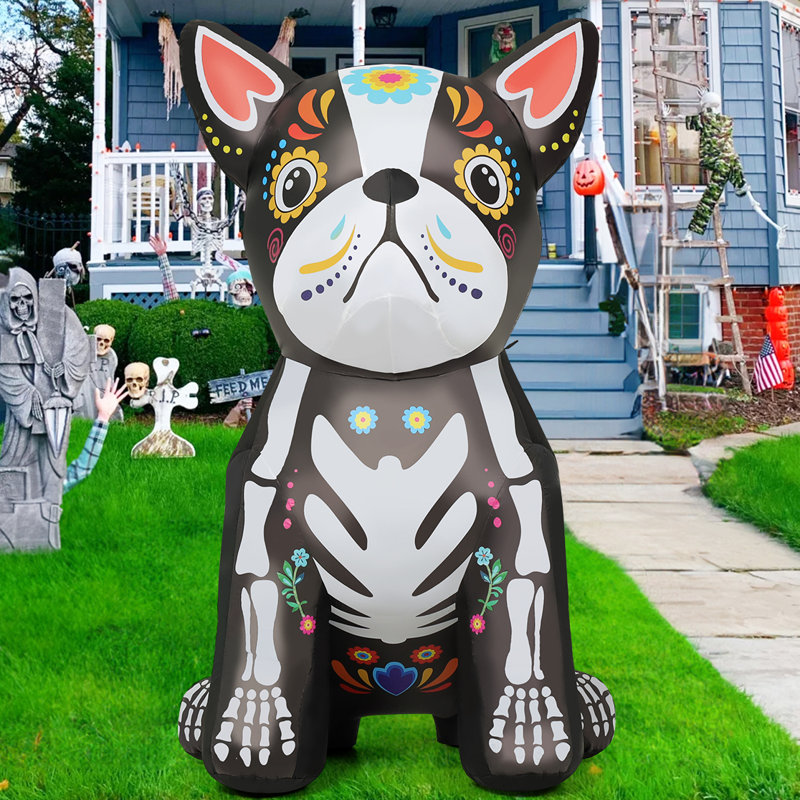 Halloween Inflatables 5 Ft Halloween Inflatable Skeleton Dog With Led Lights