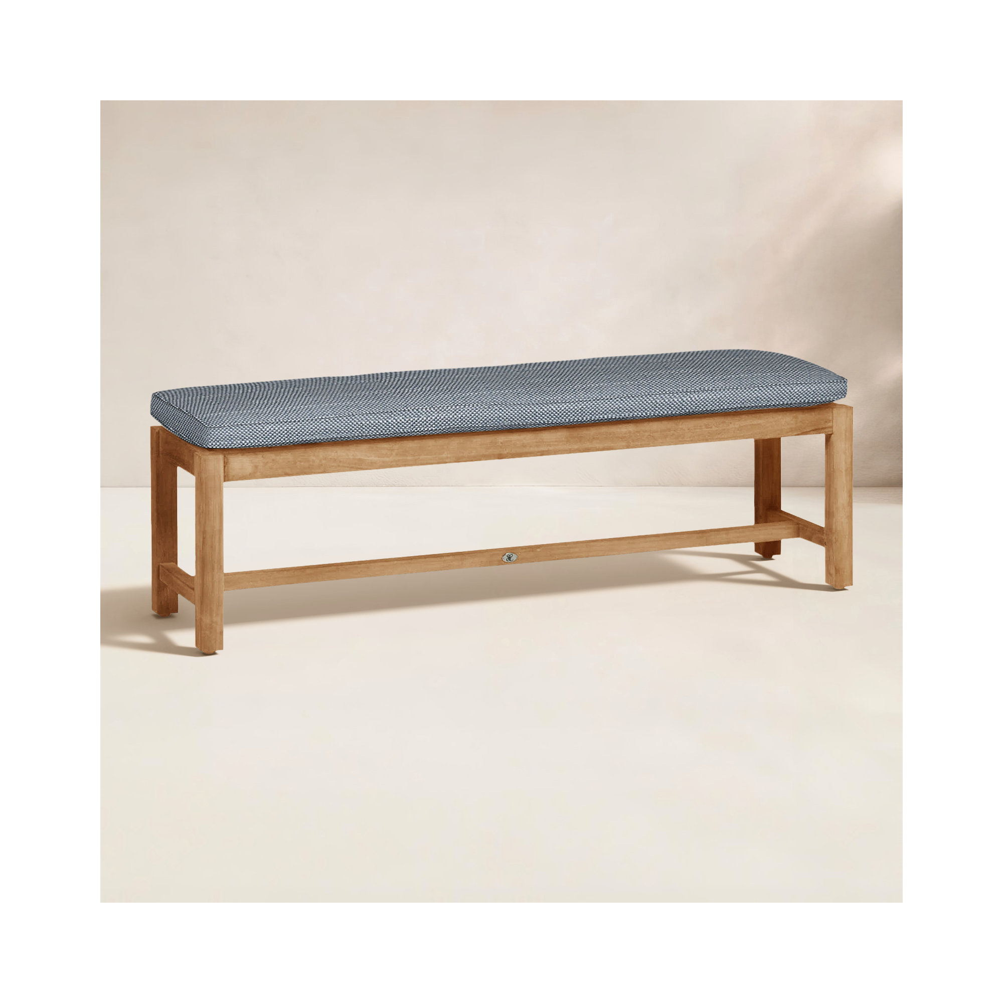 Club Outdoor Backless Bench 59 in., Dove Sunbrella® Linen, Welt, Natural Teak