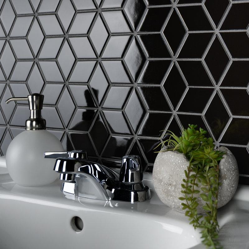 Metro Rhombus 10-1/2 " x 12-1/8 " Porcelain Mosaic Floor & Wall Tile, Glossy White