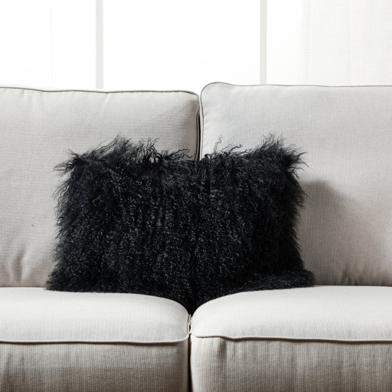 Mullin Leather/Suede Throw Pillow, Black, Polyester/Polyfill