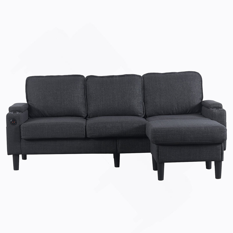 3-Seat Combo Sofa with Storage Ottoman,Sectional Couch, L Shaped Bench with A Footrest, Dark Gray